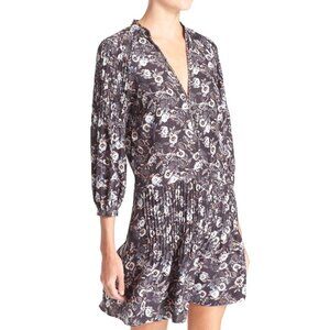 Veronica Beard Palmetto pintuck boho dress black size 10 3/4 sleeves 100% silk